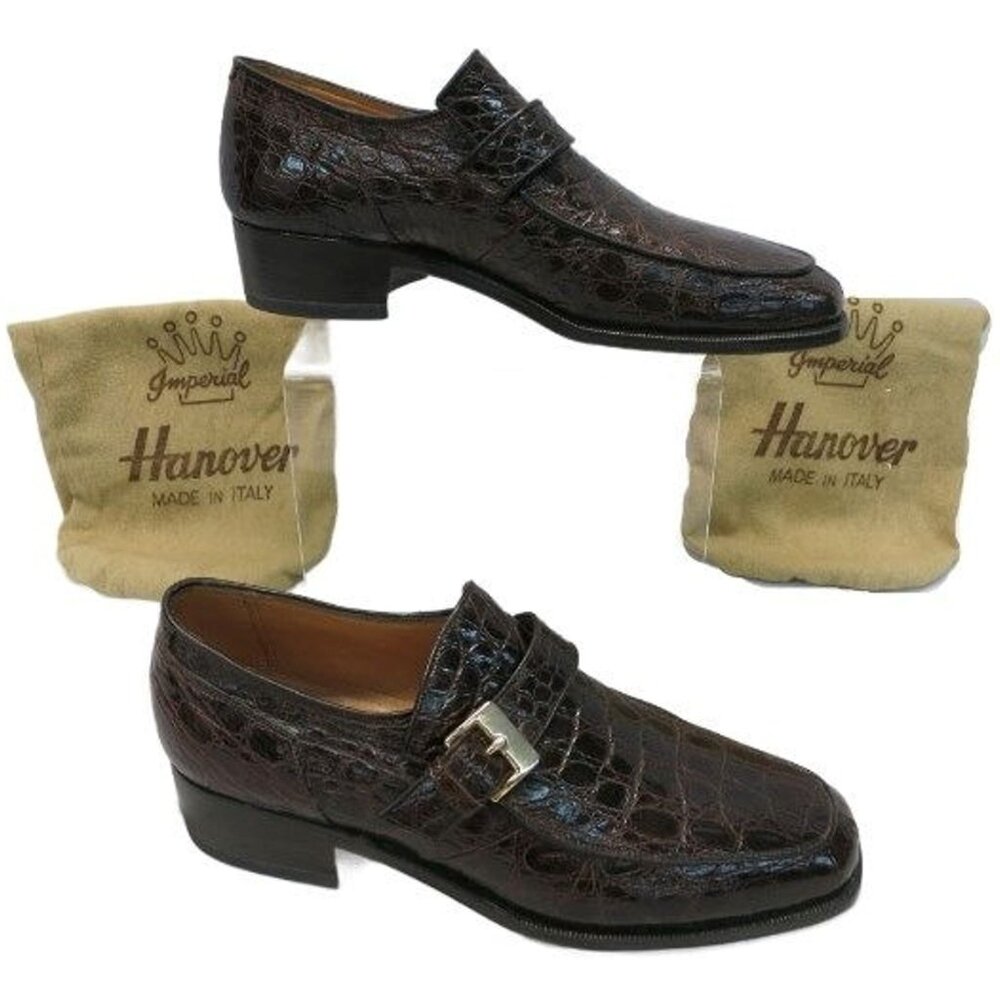 Vintage Hanover Exotic Alligator Monk Strap Loafers Brown Dress Shoes Italy 9C - Picture 8 of 12